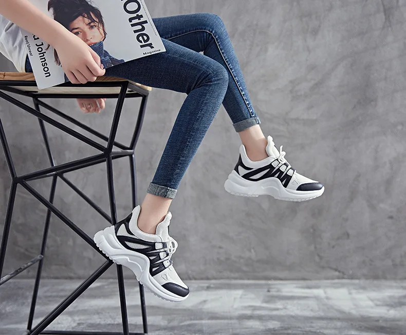 2018 New Fashion Women Casual Shoes Women Sneakers Trends Ins Female White Flats platform Spring Summer Lace Up Large size 35-43 (30)