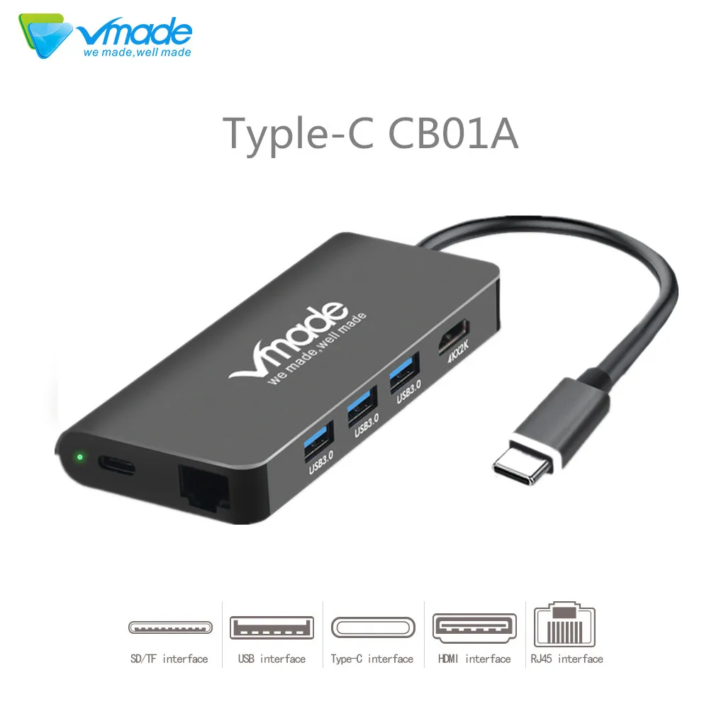 

8 in 1 USB HUB Typle-C para HDMI RJ45 Thunderbolt 3 port MacBook adaptador para samsung galaxy s9 with SD TF card slots usb C3.0