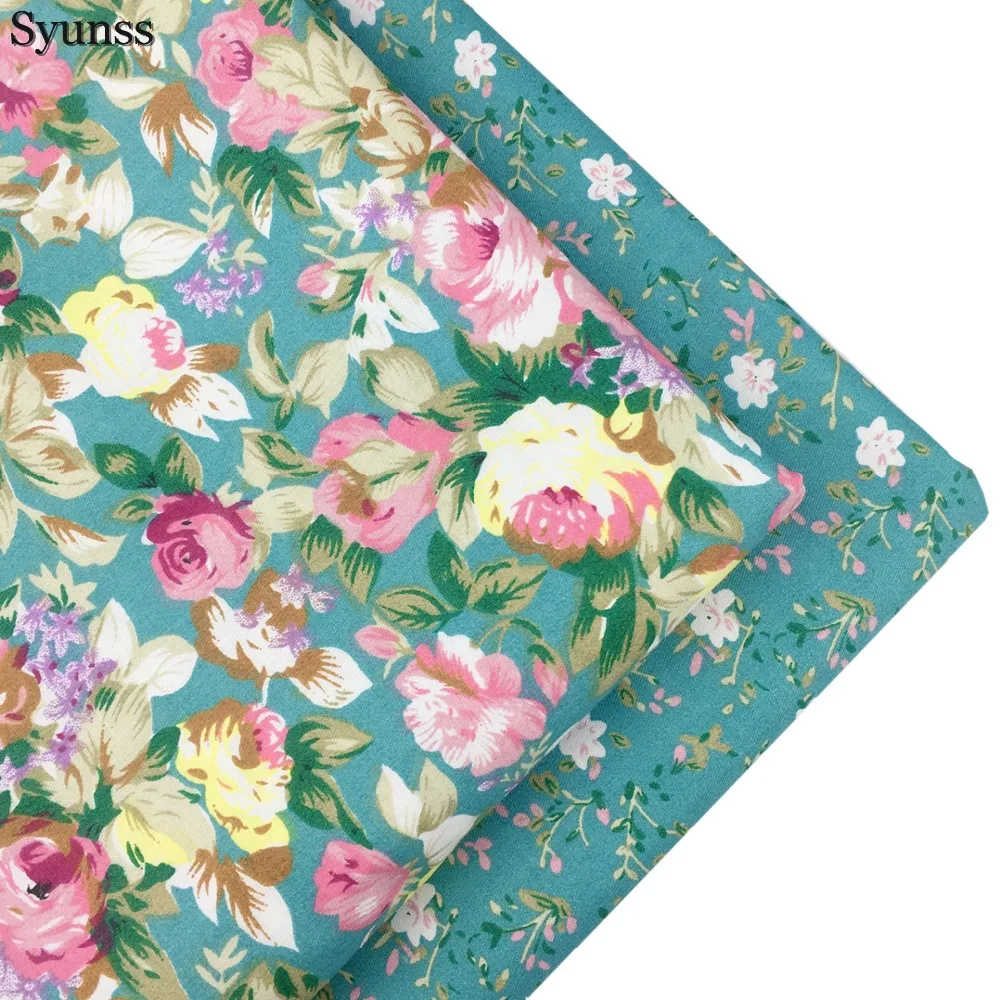 

Syunss Cotton Fabric Fat Quarte DIY Handmade Sewing Patchwork Baby Cloth Bedding Textiles Quilt Tilda Tissus Blue Floral Print