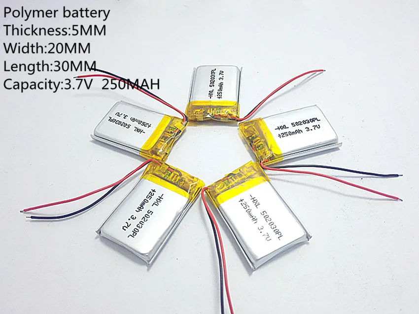 5 шт./лот) полимерный литий-ионный аккумулятор 250 мАч 3,7 в, 502030 052030 CE FCC ROHS MSDS сертификация качества