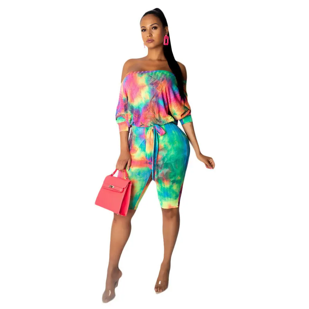 

Women Clubwear Casual Gradient color Summer Playsuit Bodycon Off Shoulder Jumpsuit Romper Lady Playsuits
