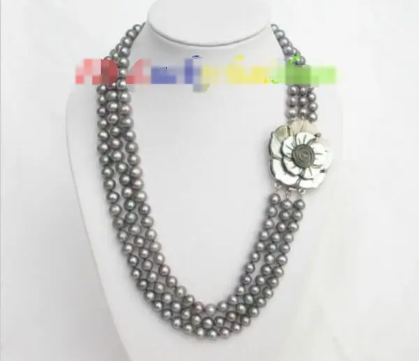 

FREE SHIPPING>>>@@ > Hot sale new Style >>>>>Genuine 3row Gray freshwater pearls necklace