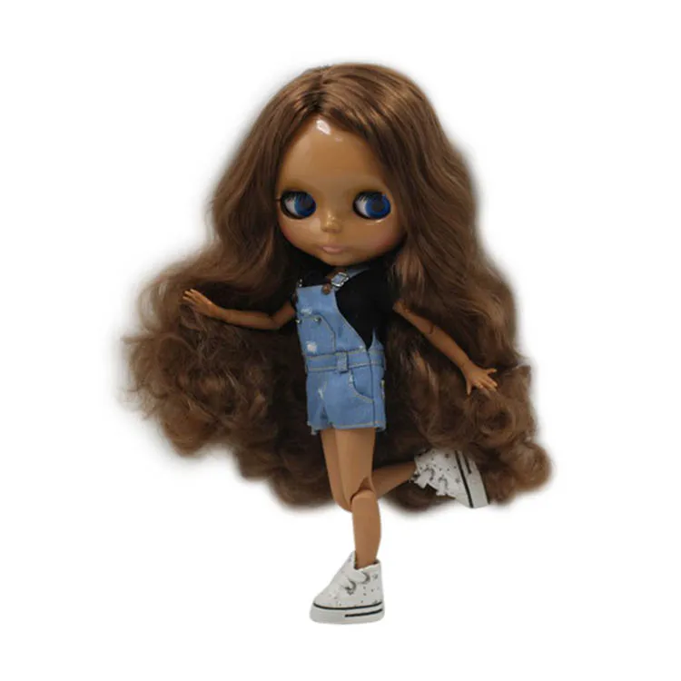 

Blyth Nude Doll Long Curly Brown Hair Joint Body Dark Skin Suitable For DIY toy gift No.280BL9158