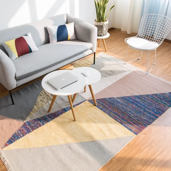 

Nordic geometric hand-woven wool plus silk carpet for living room bedroom 160cmx230cm