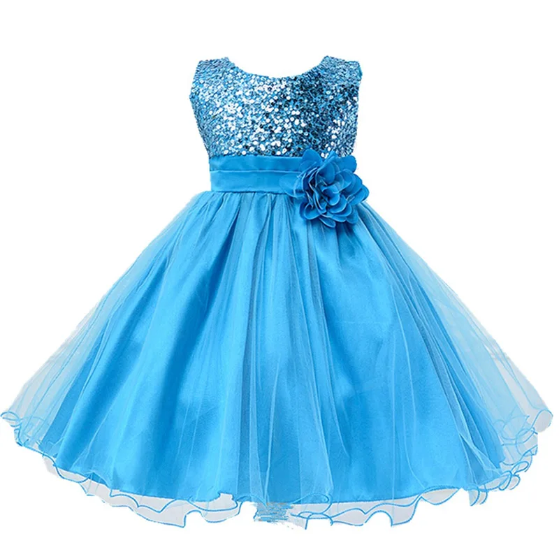 Зимнее платье для маленьких девочек; Свадебные платья с блестками; Детские платья для девочек; костюм; элегантное праздничное платье принцессы; одежда для детей - Цвет: Sky Blue