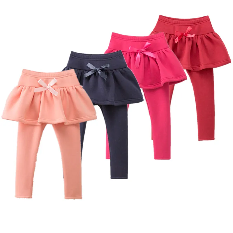 2016 Dziewczyny Zimowe Spodnie Dziewczynka Oraz Aksamitna Pogrubienie Spódnica Legginsy Dziewczyna Maluch Culottes Spodnie z Bow Odzież Zimowa Dla Dzieci