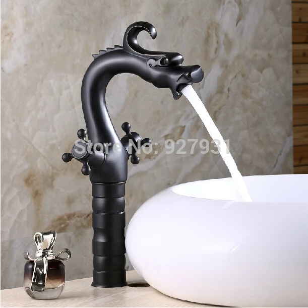 Retro Style China Dragon Style Dual Handles Countertop Basin Sink Faucet Dual Handles Oil Rubbed Bronze