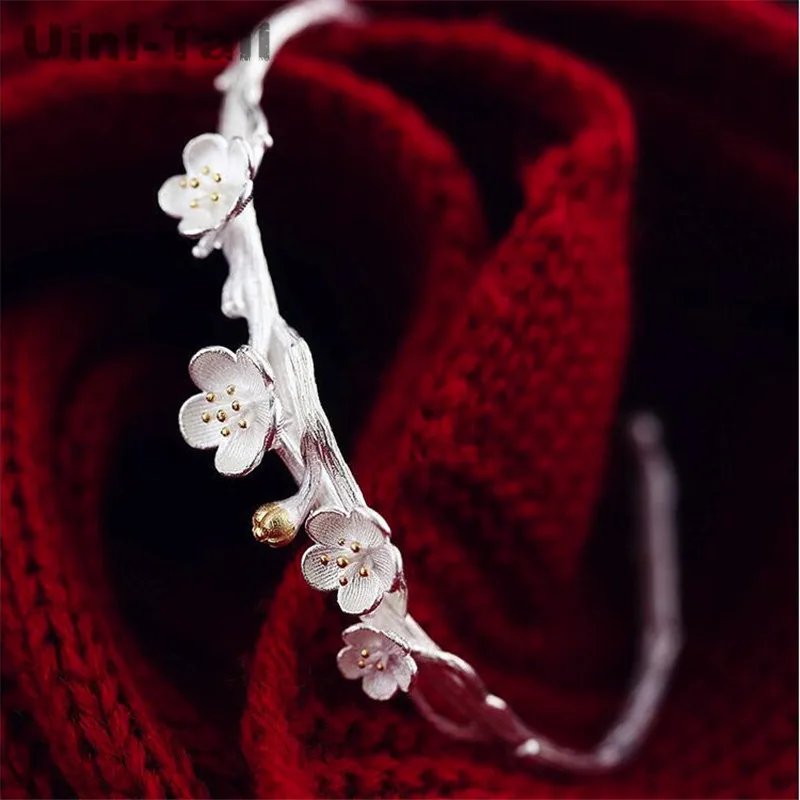 Uini хвост горячий продукт Творческий 925 серебро цветок сливы Открытый браслет модные тенденции потока ювелирные изделия высокого качества