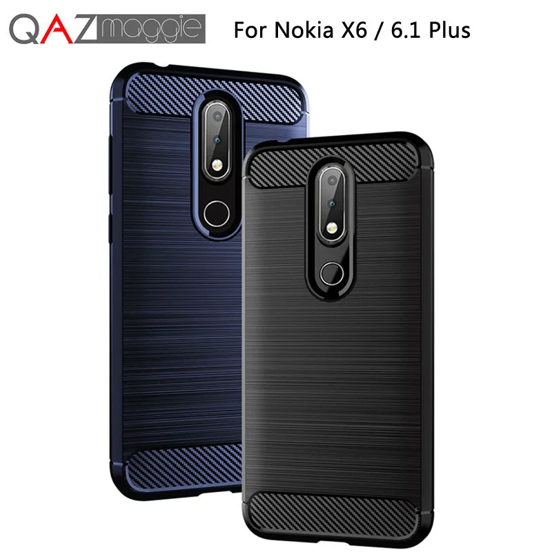 QAZ Maggie Case for Nokia X6 / 6.1 Plus Silicone Soft TPU Brushed Carbon Fiber Texture Cover sfor |