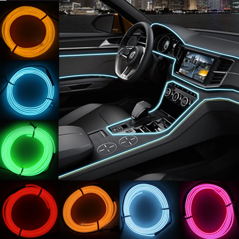 

Car Interior EL Cold Light Line Car LED Line Rope Tube 3 Meters for vw t5 golf 7 5 6 passat b5 polo for audi a3 a4 a5 a6 q5 q7