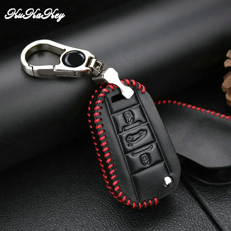 Genuine Leather Car Key Bag Holder for Citroen Remote Flip Key Shell