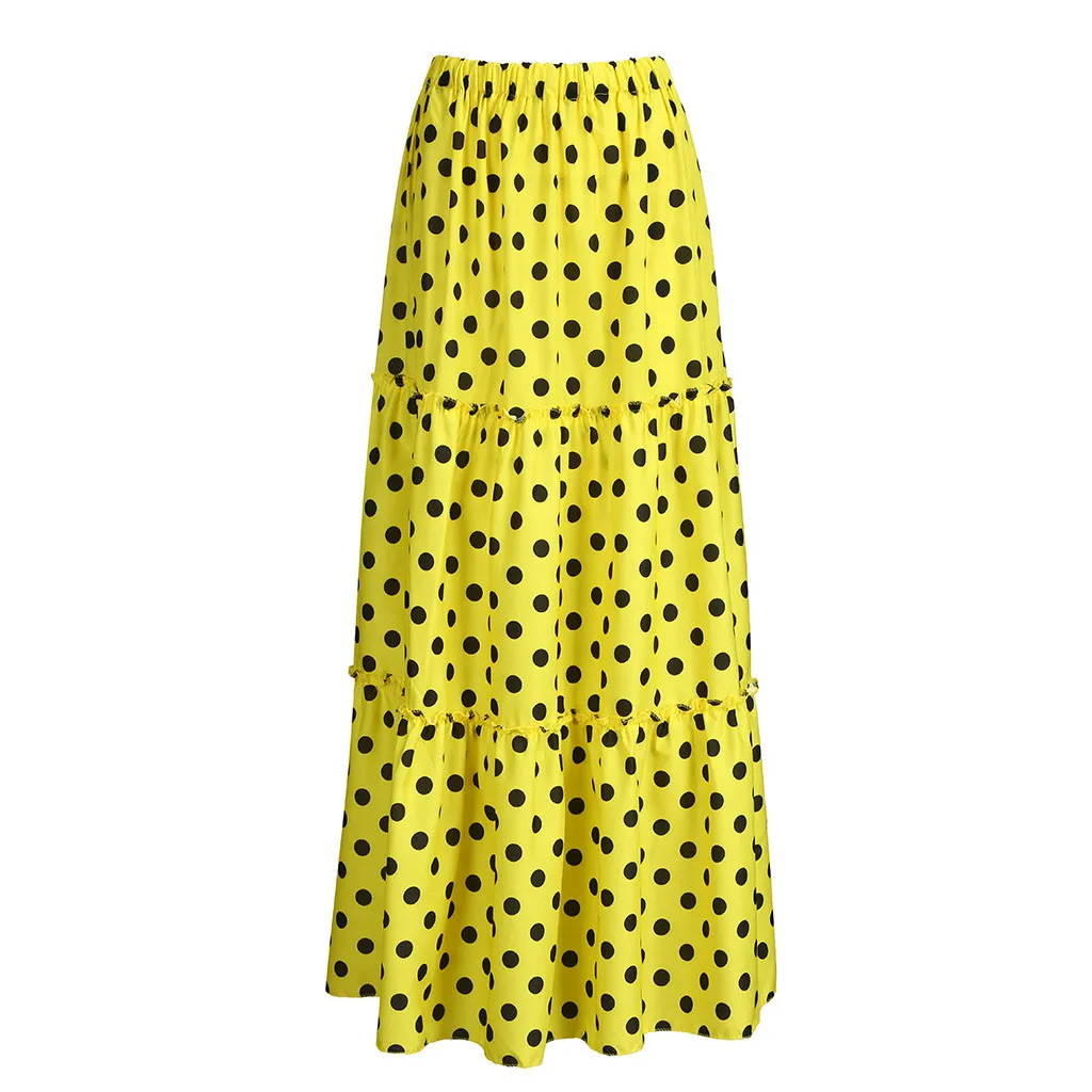 Модная женская юбка в горошек с высокой талией, элегантная женская Свободная юбка с воланами, плиссированное платье с высокой талией - Цвет: Цвет: желтый
