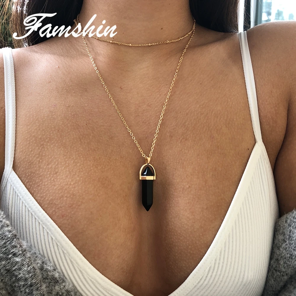 FAMSHIN Vintage Opal камень ожерелье вокруг шеи отличное модная разноцветная Слои с