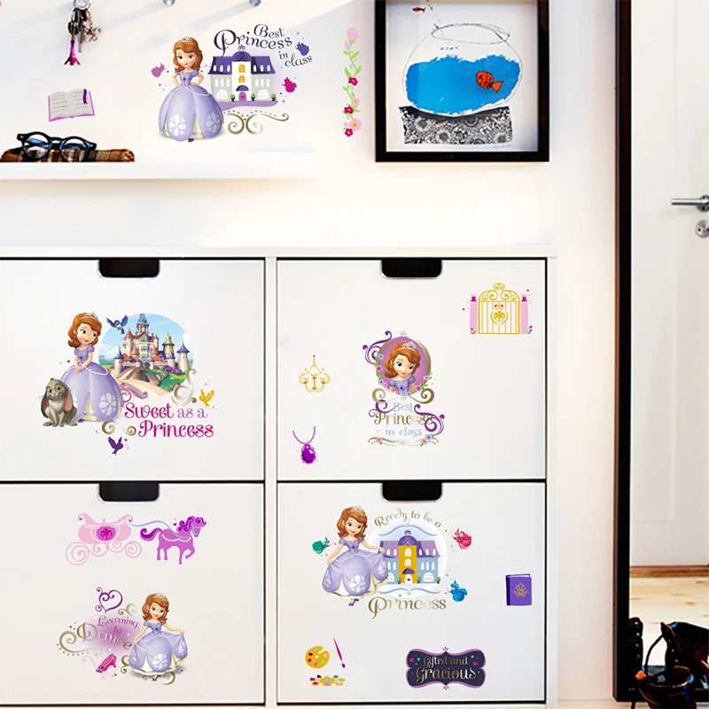 Мультяшные принцессы ПВХ наклейки на стену для детской комнаты домашний Декор
