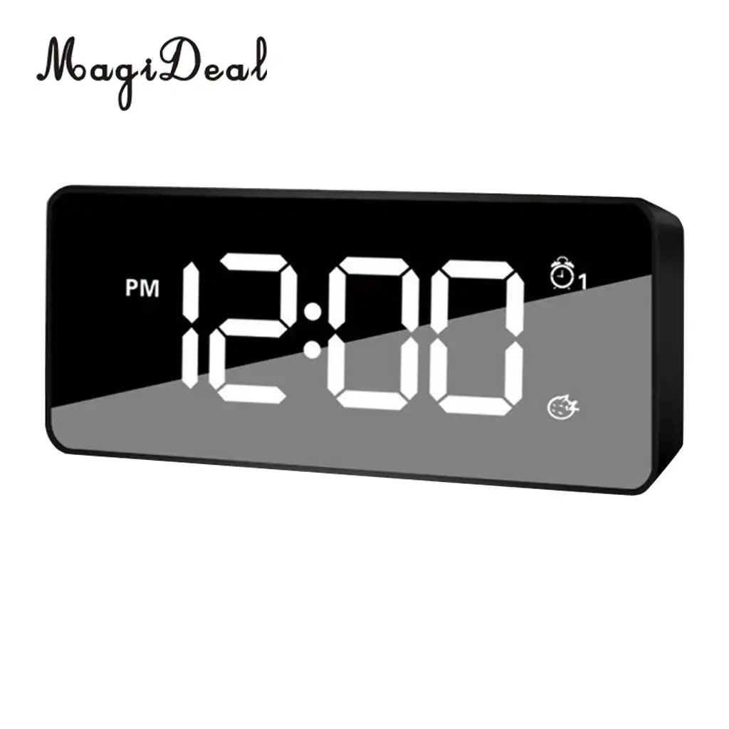 LED Mirror Digital Display Snooze Alarm Clock Office Desk Top Watch Time Kids Students Smart Wake Up Clock