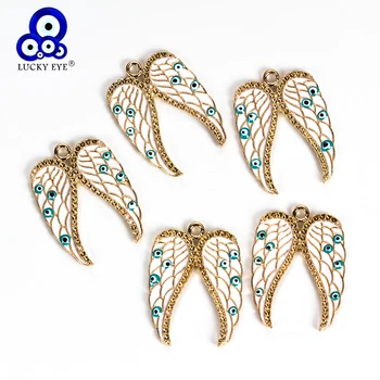 

Lucky Eye Gold Wings Charms Angel Wings Drop Oil Evil Eye Pendant For Necklace Bracelet Jewelry Making Accessories