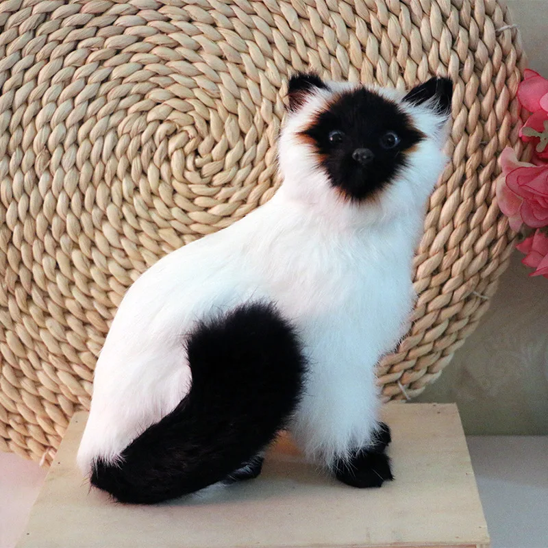 

Realistic Animals Model Cute Siamese Kitten Doll Lifelike Cats Children Plush Animals Toys Animal Fur Handicraft Home Decor Gift