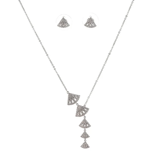 Hadiyana Fashion Shell Shape Cubic Zircon Clear Necklace Earrings Wedding Bridal Jewelry Sets Dress Accessories TZ5038 white gold