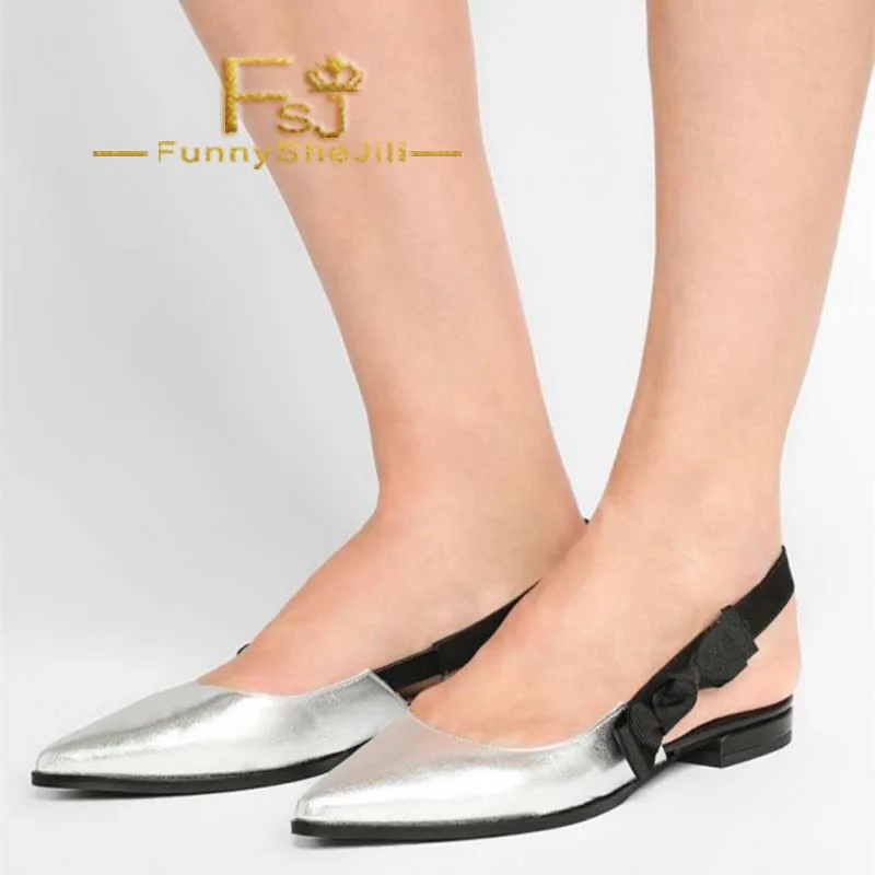 flat silver slingbacks