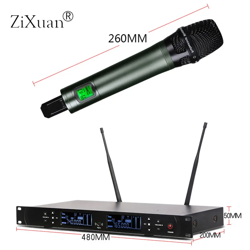 UHF 2 قناة المرحلة الأداء مؤتمر ميكروفون لاسلكي نظام يده سماعة Lavalier معقوفة Mic نظام للحزب