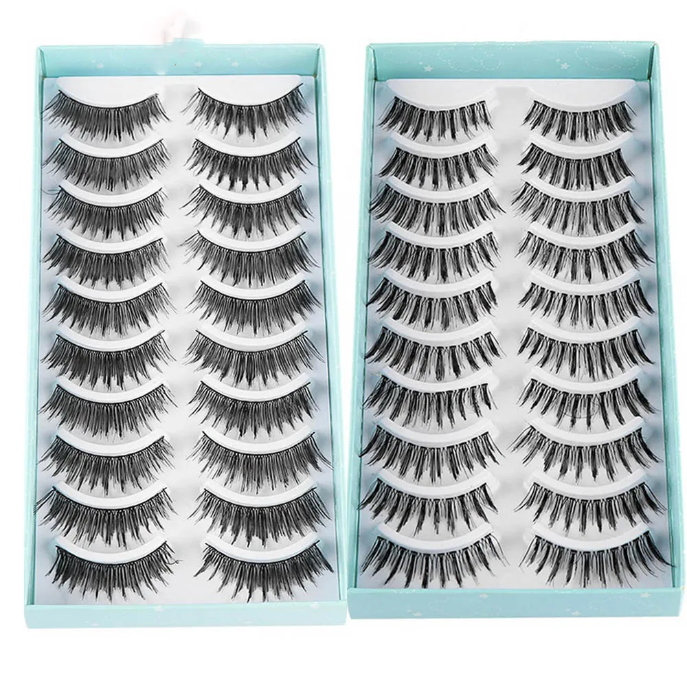 

10 Pairs Wispies False Eyelashes Thick Long Crisscross Lashes Extension Handmade Soft Eye Makeup Tools