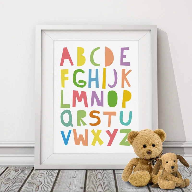 Cartoon ABC Alphabets Canvas Painting Mulit Colors Typography Nursery