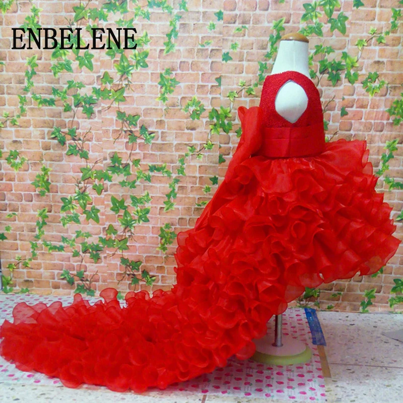 

baby girls elegant train lace dresses children satin white purple red kids long tail evening gown party wedding christmas FE350