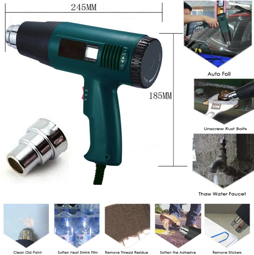 

Digital Hot Air Gun Temperature-controlled Heat Gun Hair dryer Soldering hairdryer Gun build tool Nozzle 1800W AC220V