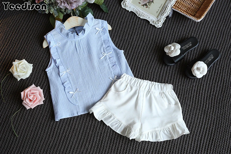 Yeedison 2018 New Children Clothing Sets Summer Girls Clothes Fashion Girls Sleeveless Shirt Shorts Sport Suit 2Pcs Kids Outfits (1)