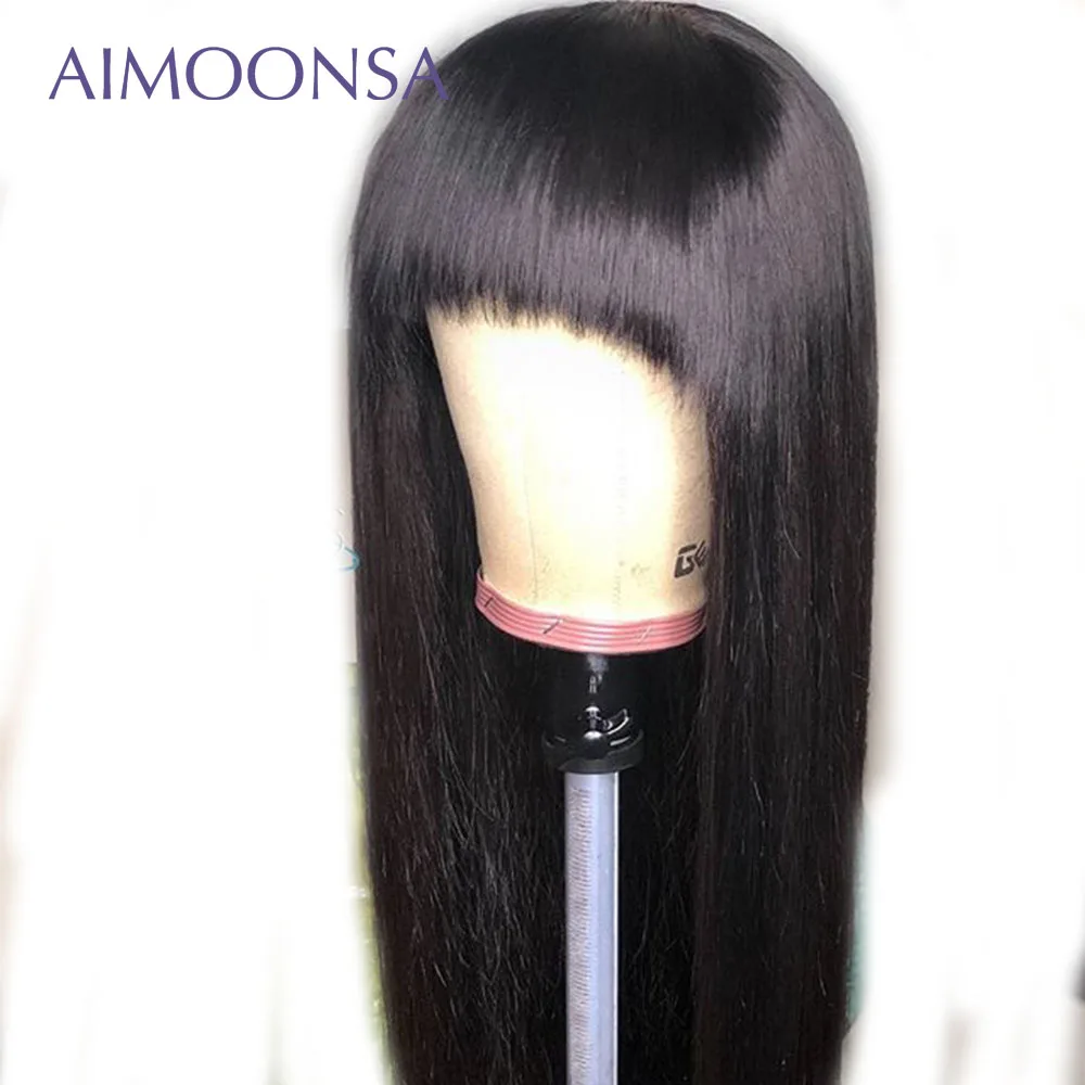 

Lace Front Human Hair Wigs With Bang For Woman Black Brazilian Remy 13X6 Lace Front Wigs Pre Plucked With baby Hair Aimoonsa