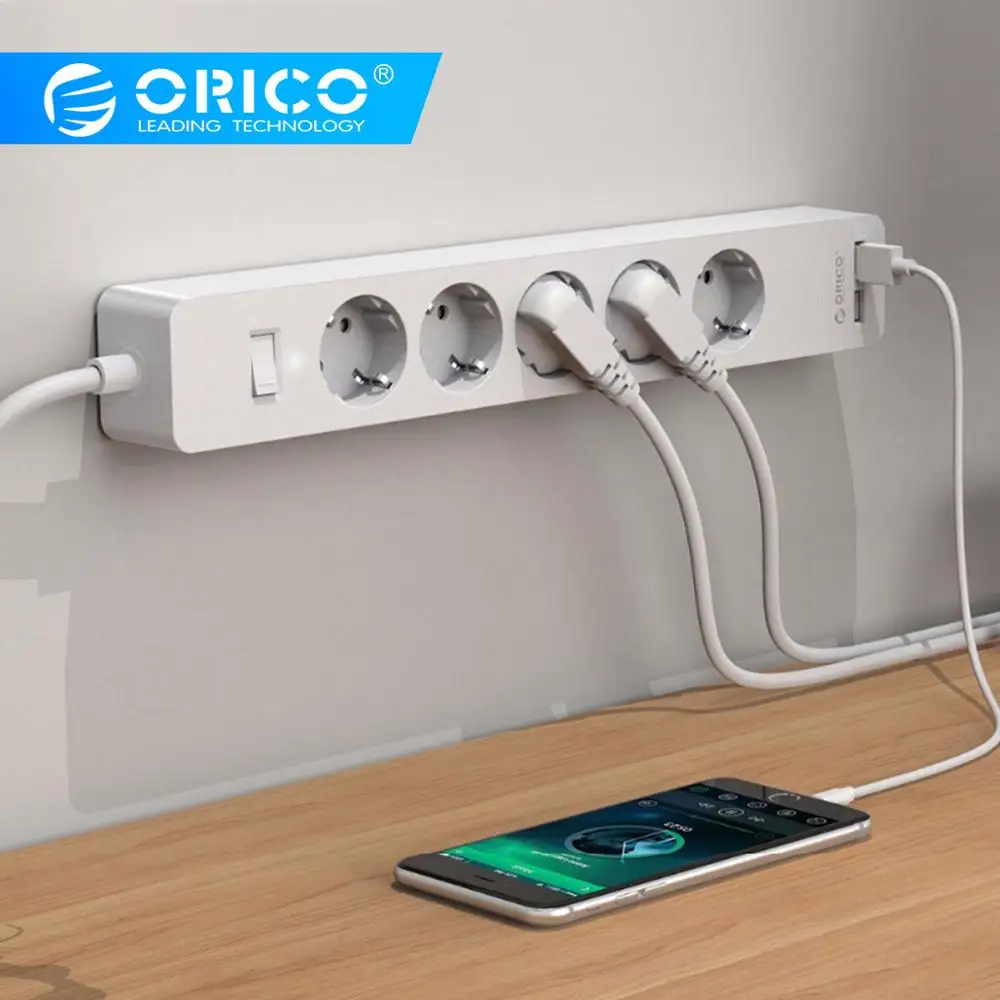 

ORICO USB Power Strip Socket with 2 USB 2.4A Fast Charging Standard Extension Socket Plug Power Strip Home Electronics Adapter
