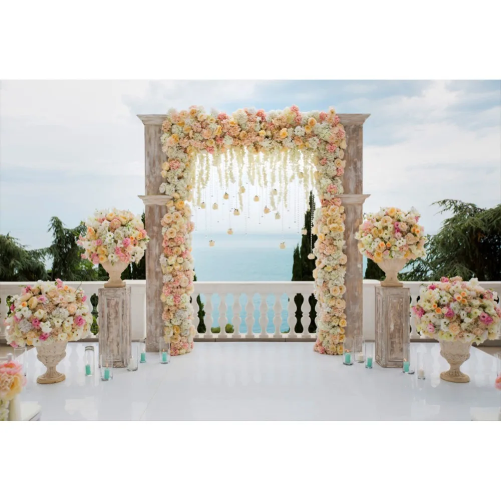 

Laeacco Outdoor Wedding Ceremony Arch Flowers Scenic Photography Backgrounds Customized Photographic Backdrops For Photo Studio