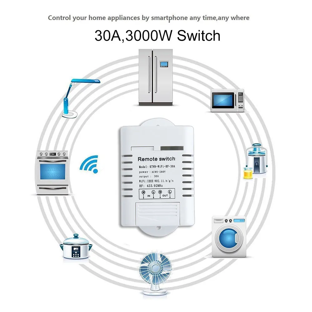 30A водонагреватель Интеллектуальный переключатель Wi-Fi 1Gang 110 v-220 v Беспроводной приемник работает с Alexa помощник IFTTT, голос при помощи приложений и Управление