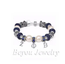 Rhinestone ZETA PHI BETA letter Sorority Bracelet ZPB charm bead bracelet bangle