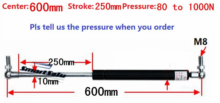 

free shipping 80 to 1000N force 600mm central distance, 250mm stroke, pneumatic Auto Gas Spring, Lift Prop Gas Spring Damper