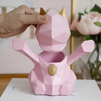 

Lucky Cats Storage Box Statue Animal Toothpick Box Resin Craftwork Swab Box Home Desktop Living Room Decorations L3007