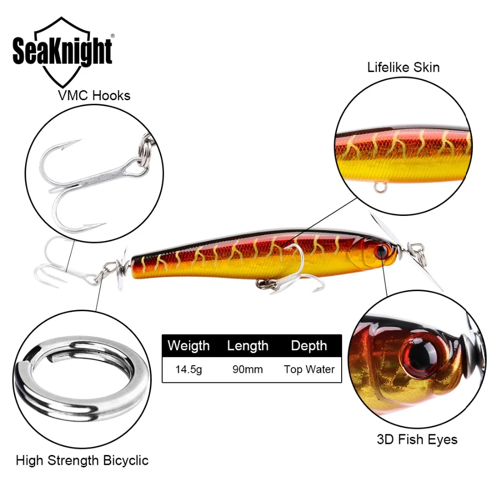SeaKnight 1 шт. SK034 карандаш Поверхностная Рыбная приманка 90 мм 3,5" 14,5 г искусственный Жесткий пропеллер воблер VMC крюк Карп рыболовные снасти