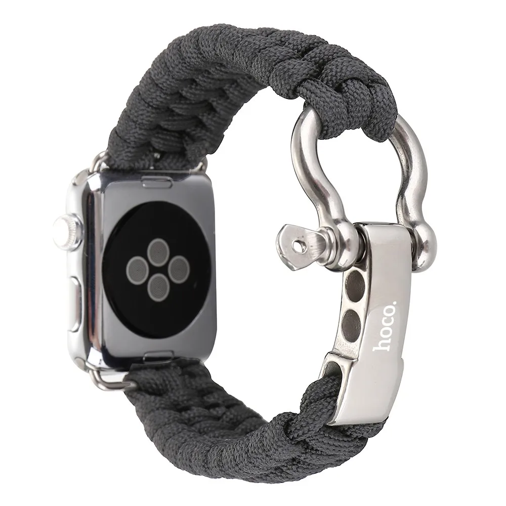 HOCO тканый нейлоновый веревочный ремешок для Apple Watch 42, 44 мм, 38, 40 мм, уцелевший инструмент, браслет для iWatch серии 5, 4, 3, 2, 1, браслет на запястье - Цвет ремешка: Серый