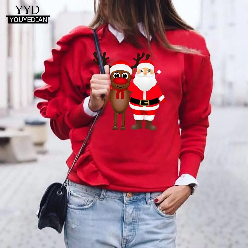 

Red Sweatshirt Women Xmas Christmas Deer Long Sleeve Sweatshirt Pullover Shirt Tops Blouse Womens Hoodies sudaderas casual mujer