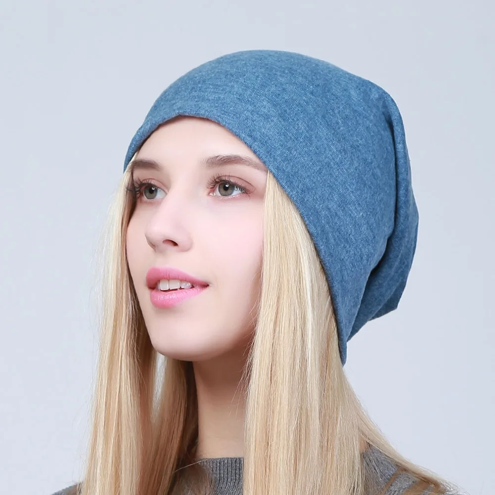 Geebro Women's Plain Beanie Hat Spring Cotton Slouchy Beanie for Women Knitted Bone Hat Ladies Black Skullies Cap JS293A 2