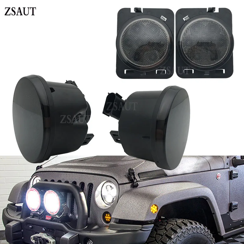 

Smoke Lens Yellow LED Turn Signal + Fender Side Marker Parking Light Assembly For Jeep Wrangler JK Unlimited 2007-2017