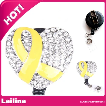 

3D Awareness Ribbons Rhinestone Retractable ID Badge Holder/Bling ID Badge Reel (Yellow)