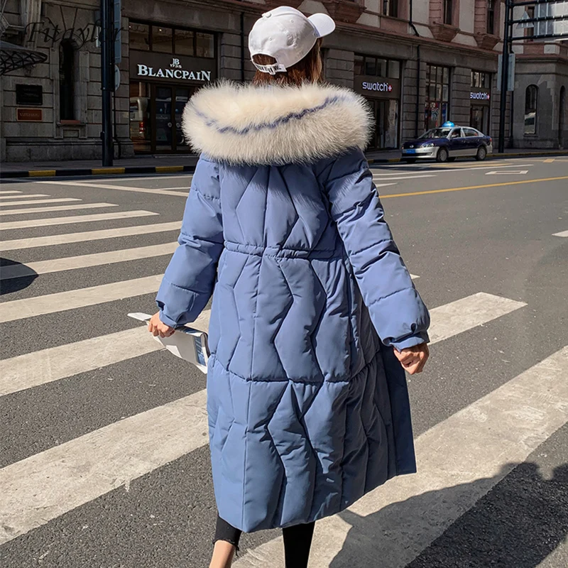 

Fitaylor New Winter Jackets Women Long Down Cotton Parkas Hooded Large Fur Padded Warm Slim Coat Female Thick Snow Overcoat