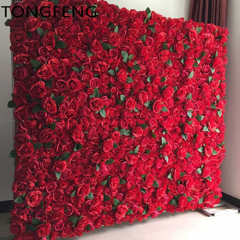 

10PCS/lot Artificial silk rose flower wall wedding background decoration Flower runner stage wedding decoration RED TONGFENG