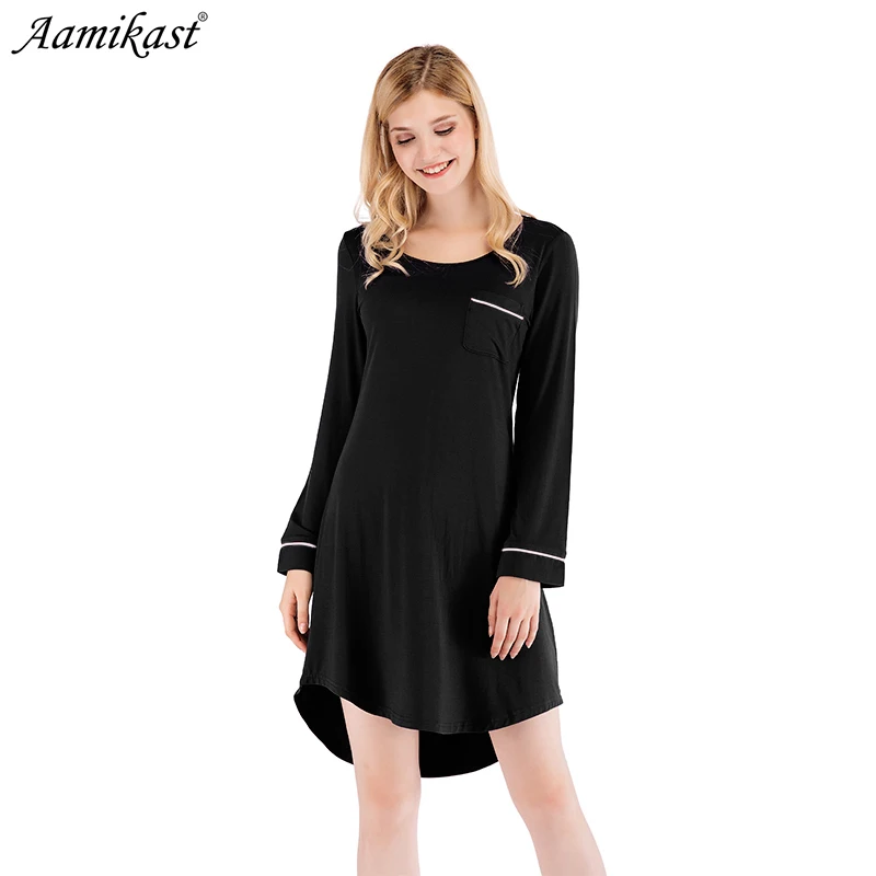 

Autumn Modal Nightdress Striped Nightgowns for Women Long Sleeve Night Dress Girls Cute Cartoon Home Dress Sleepwear