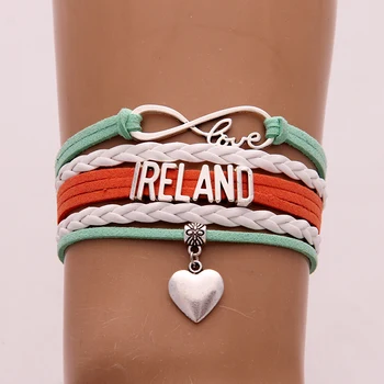 

(10pcs/lot) Infinity Love IRELAND Bracelet Heart Charm Braided Bracelets & Bangles Country Jewelry For Women Men Gift