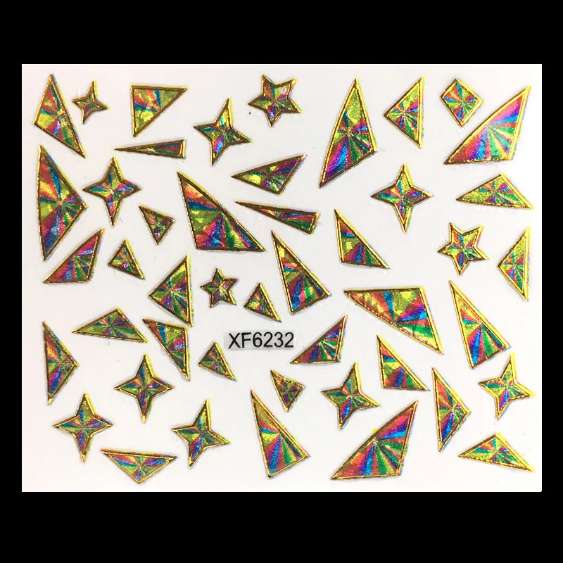 

Colorful 3D Nail Art Stickers Water Transfer Irregular Star design Magic Mirror Stencil Decal Nail Art Sticker Tools XF6232A
