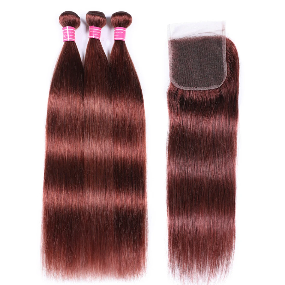 Pre colored Peruvian Straight Hair 2/3 Bundles with Closure Remy Human Hair Bundles with Closure ColorBurg# 33# 30# 99J# 27# 4# Pre colored Peruvian Straight Hair 2/3 Bundles with Closure Remy Human Hair Bundles with Closure ColorBurg# 33# 30# 99J# 27# 4#