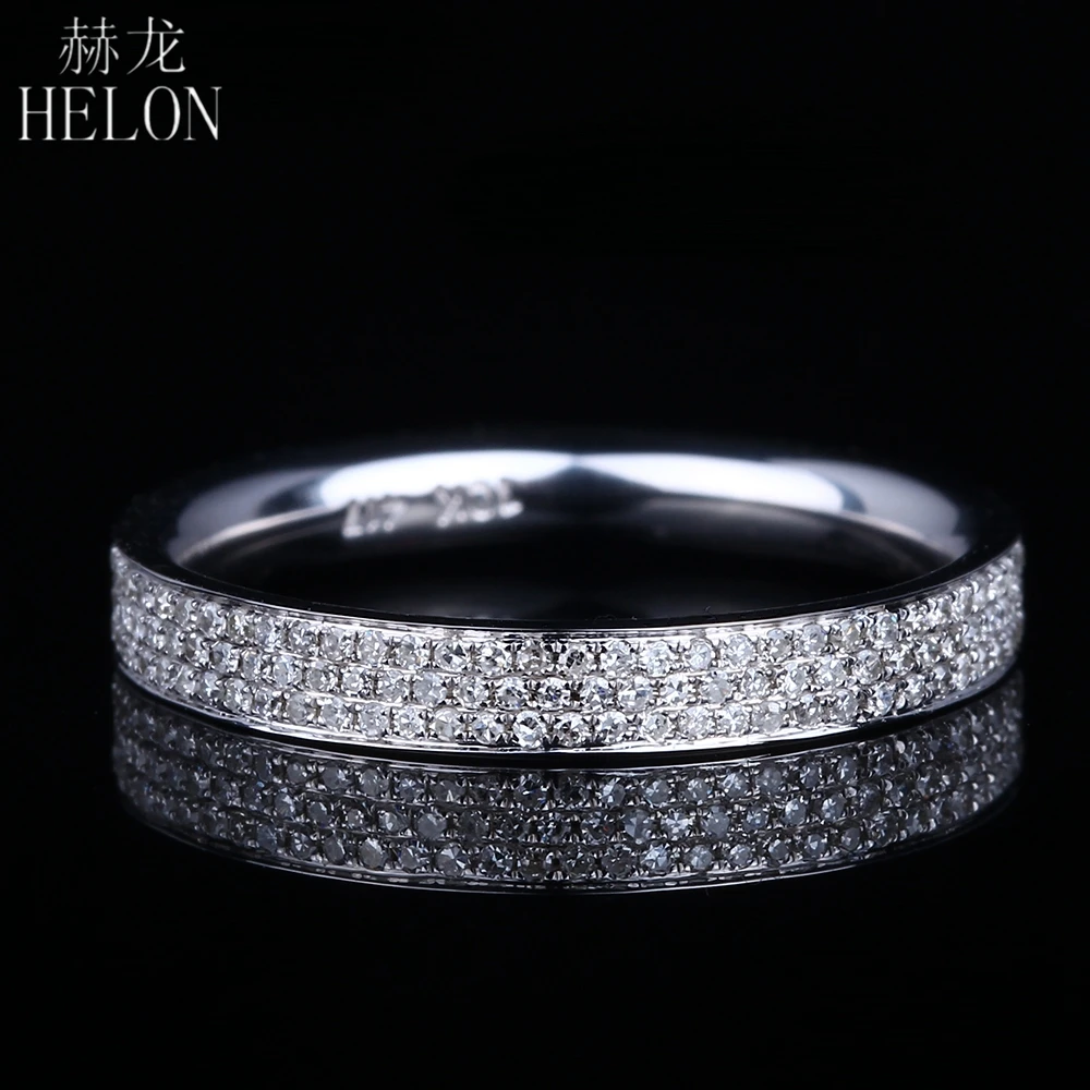 

HELON Solid 14K White Gold Half Eternity 0.45ct 100% Genuine Natural Diamonds Enagement Wedding Women Trendy Fine Jewelry Ring