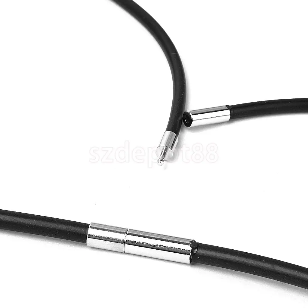 3 мм черный резиновый шнурок для ожерелья с замком из нержавеющей стали-19,75 дюйма